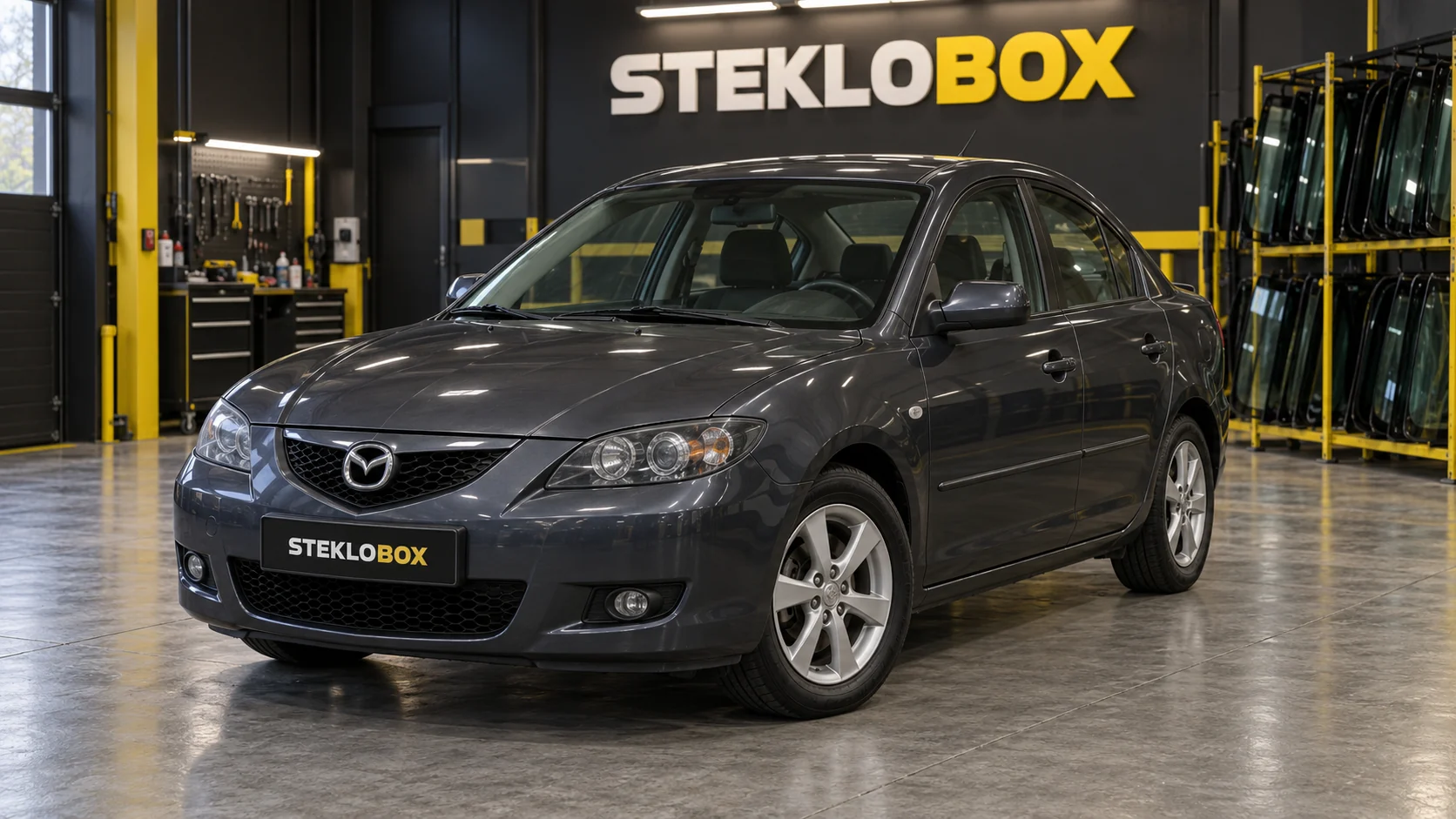 Mazda 3 BK в установочном центре STEKLOBOX