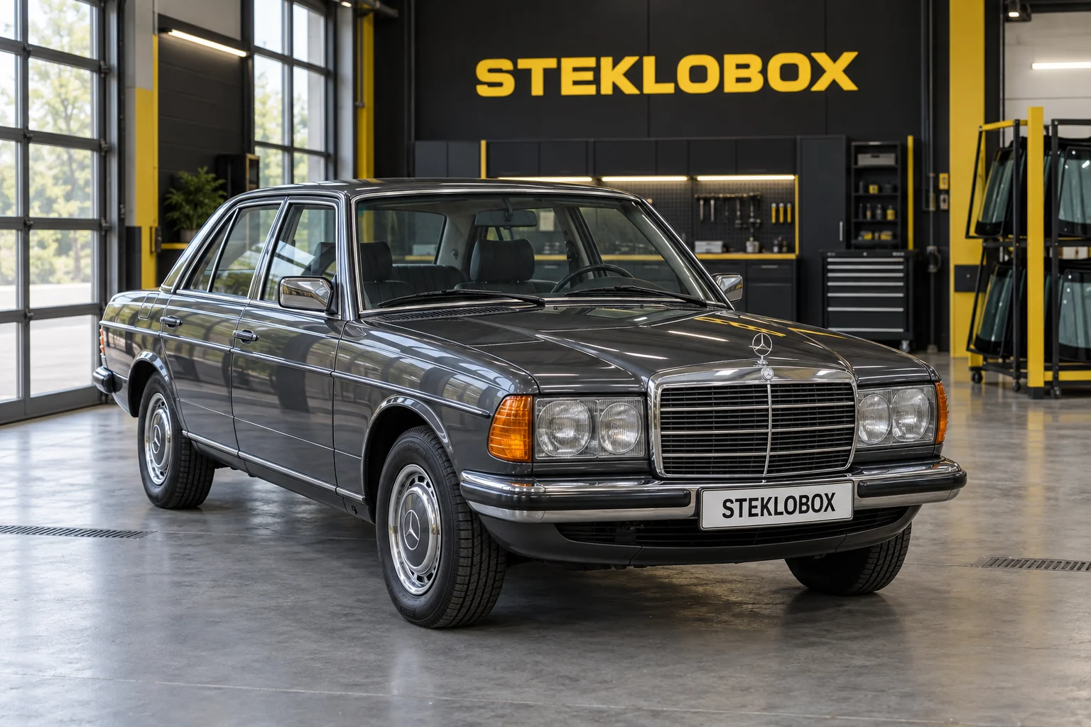 Mercedes-Benz W123 в установочном центре STEKLOBOX