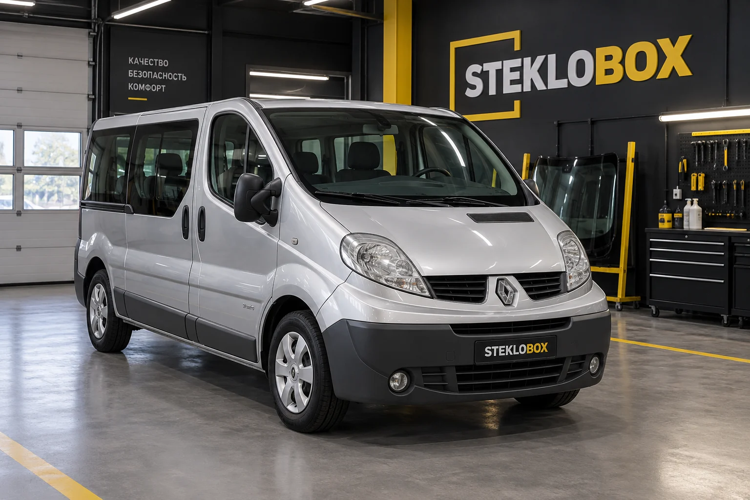 Renault Trafic II в установочном центре STEKLOBOX