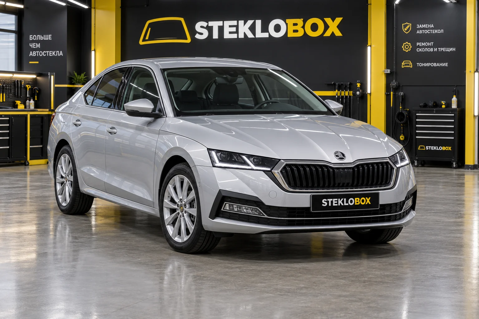 Skoda Octavia IV A8 в установочном центре STEKLOBOX
