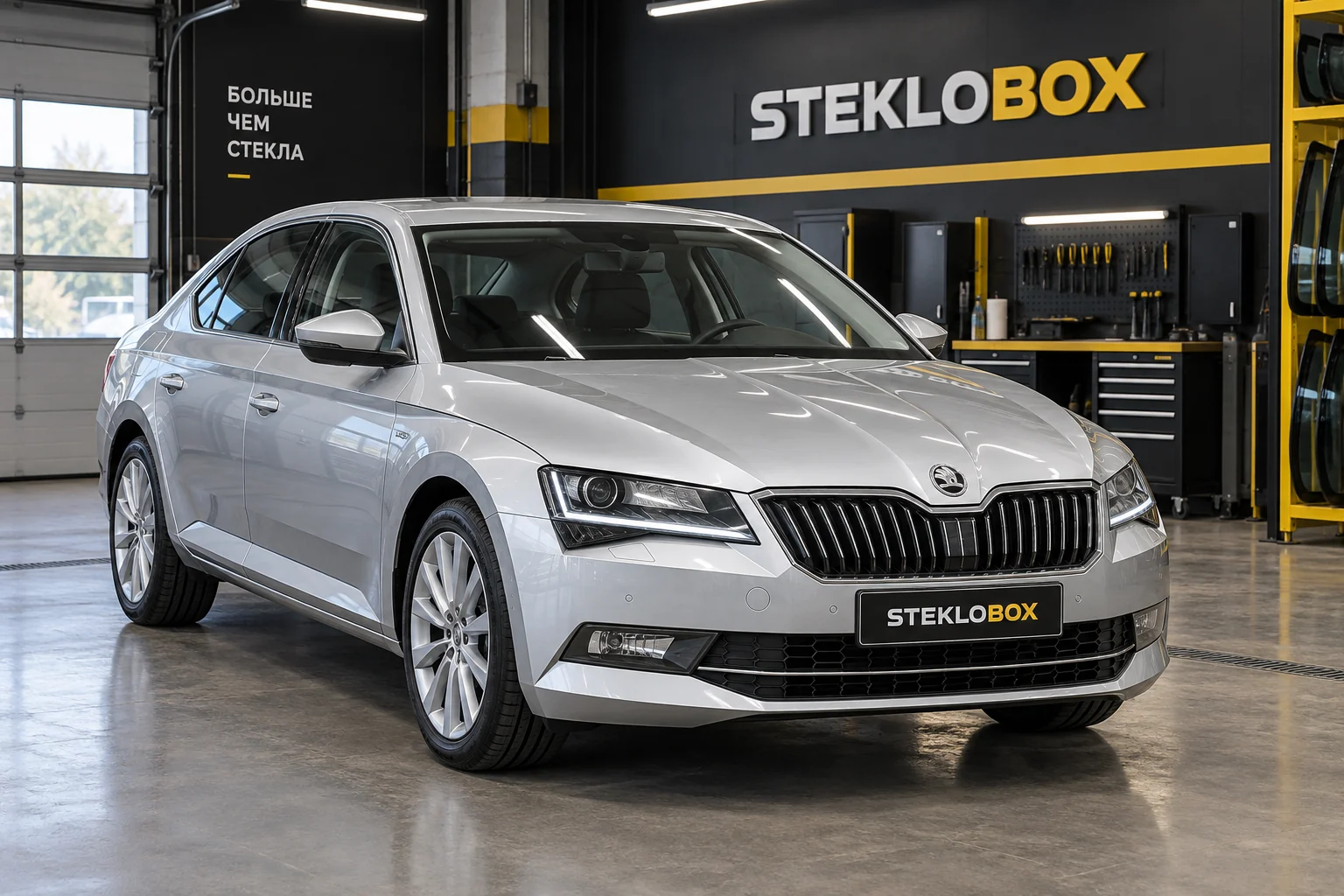 Skoda Superb III в установочном центре STEKLOBOX