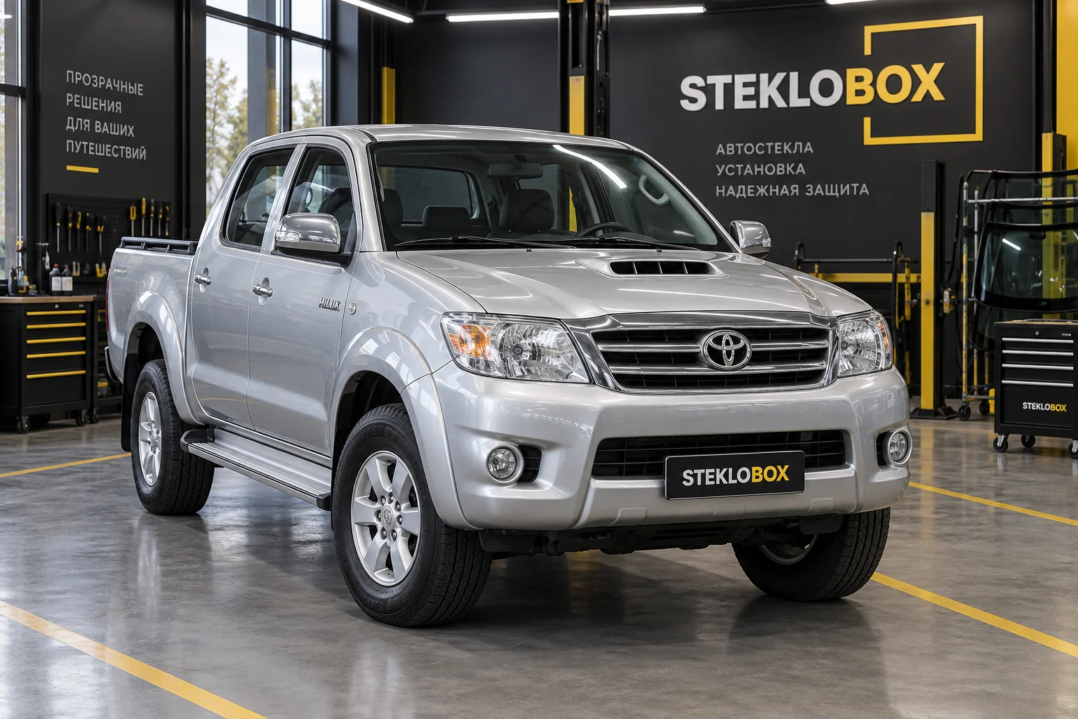 Toyota HiLux VII в установочном центре STEKLOBOX