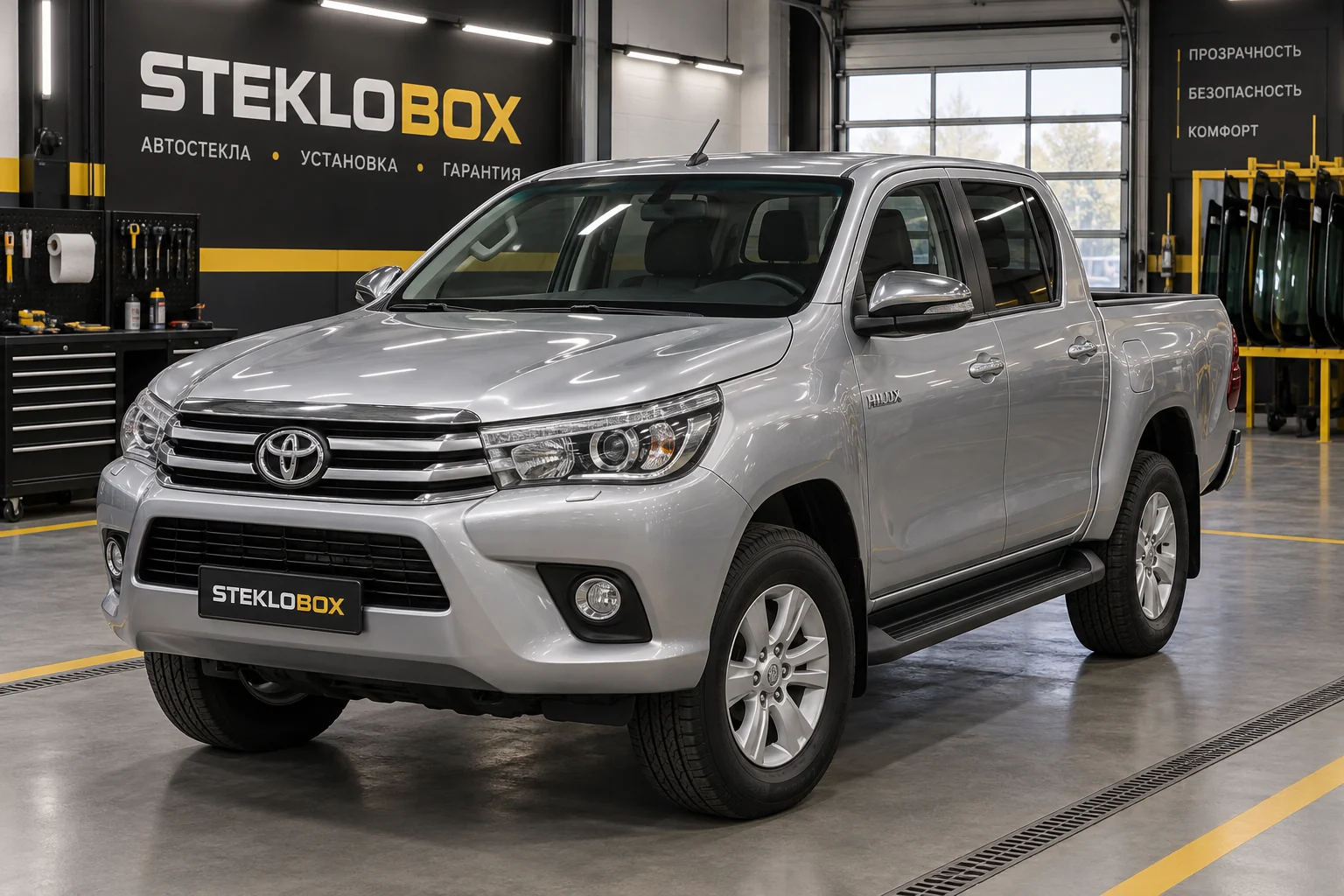 Toyota HiLux VIII в установочном центре STEKLOBOX